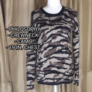 Philosophy Gray Camo Crewneck Sweater. Size Small.